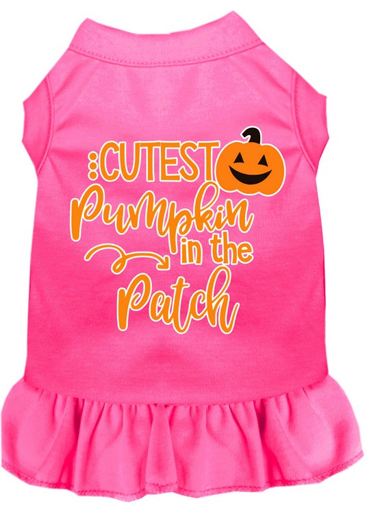 Cutest Pumpkin in the Patch Screen Print Dog Dress Bright Pink Sm